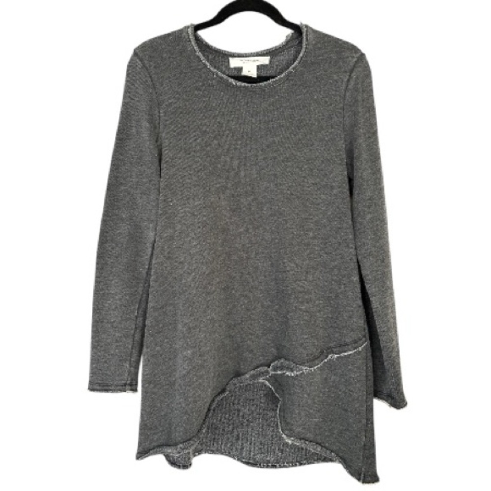 WORKSHOP REPUBLIC knit sweater Tunic gray sz medium. Raw hems, asymmetrical hem